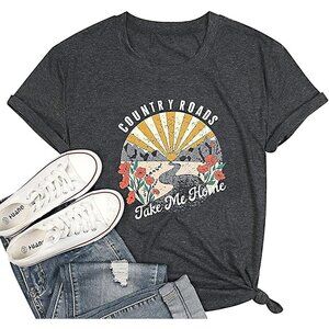 🆕 Women Grey Nashville Country Concert Vintage Graphic Tee Oversized T Shirts
